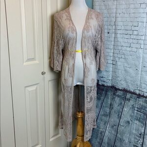 Woven Heart NWT Boho Kimono Feminine Floral Mesh & Lace Duster Wrap Resort Beach